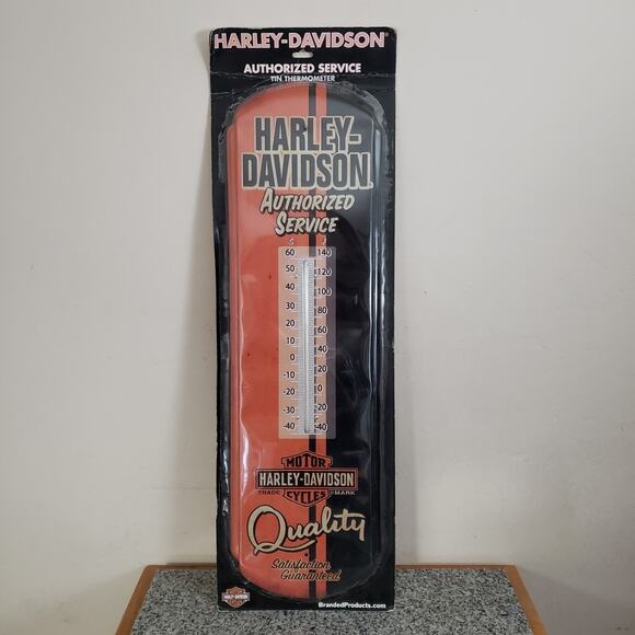 HARLEY‎ DAVIDSON Authorized Service Advertising 26.75" x 8" Thermometer Tin Sign - Picture 1 of 8